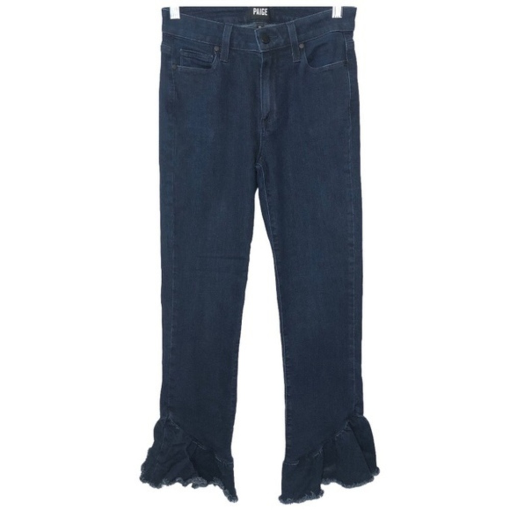 Paige Straight Leg Jeans Dark Wash Ruffle Flared Raw Hem Size 26